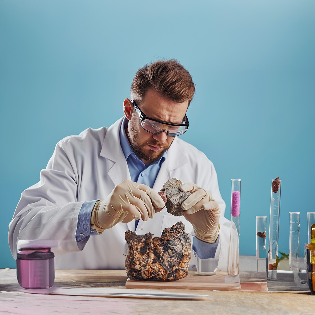 geologist analyzing rock samples laboratory scientific research