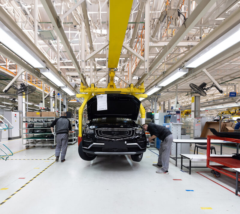 minsk belarus dec 15 2021 automobile production line welding car body modern car assembly plant auto industry interior hightech factory modern production