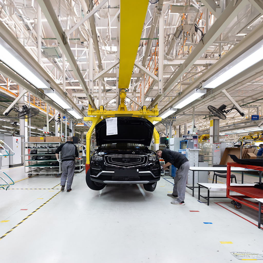 minsk belarus dec 15 2021 automobile production line welding car body modern car assembly plant auto industry interior hightech factory modern production