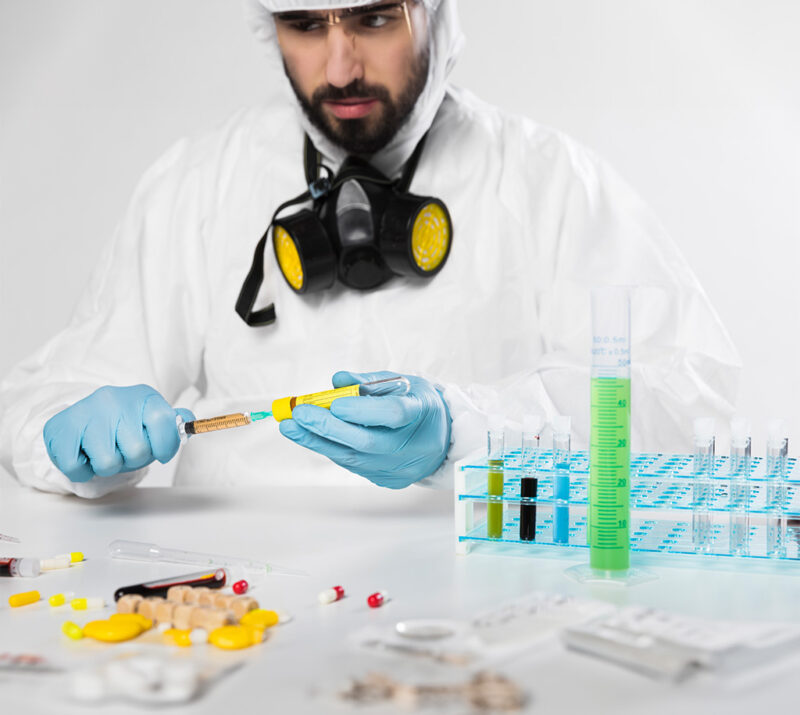 portrait adult male taking medical samples