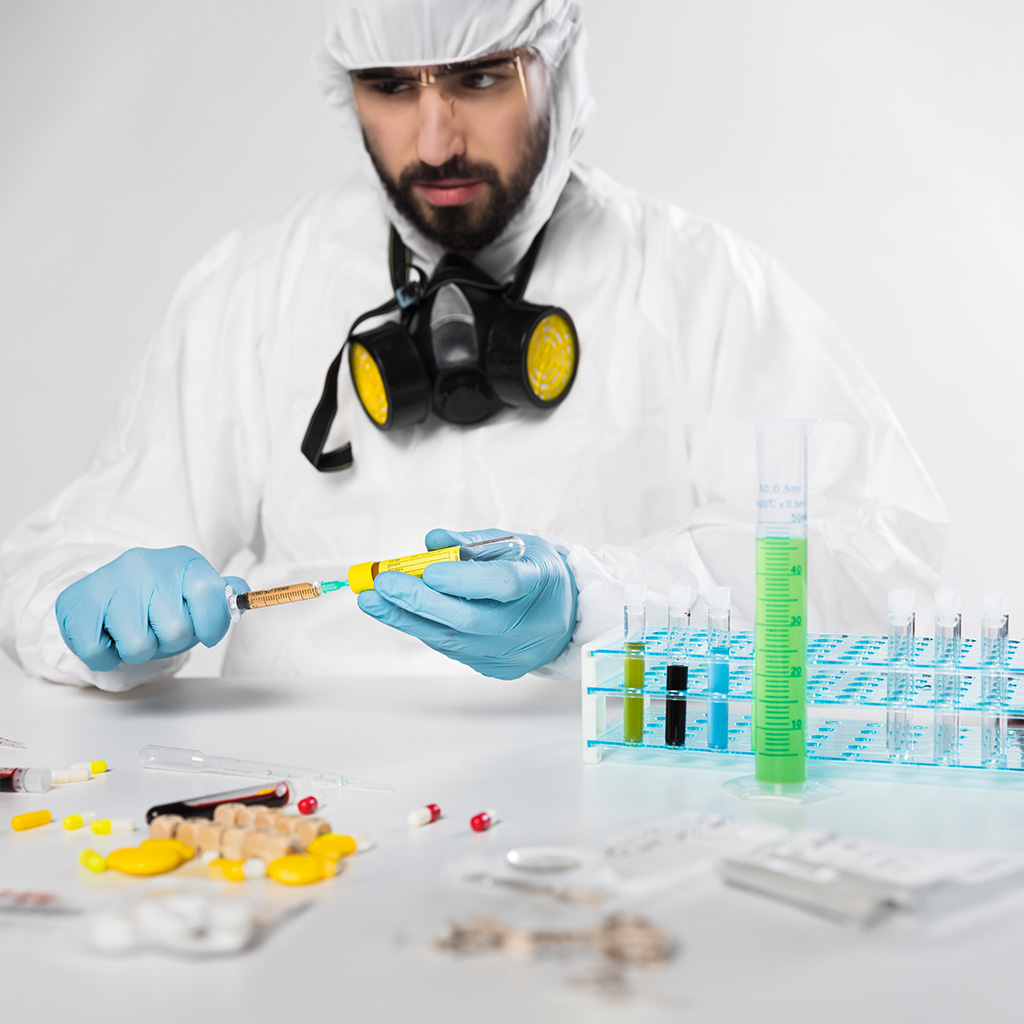 portrait adult male taking medical samples