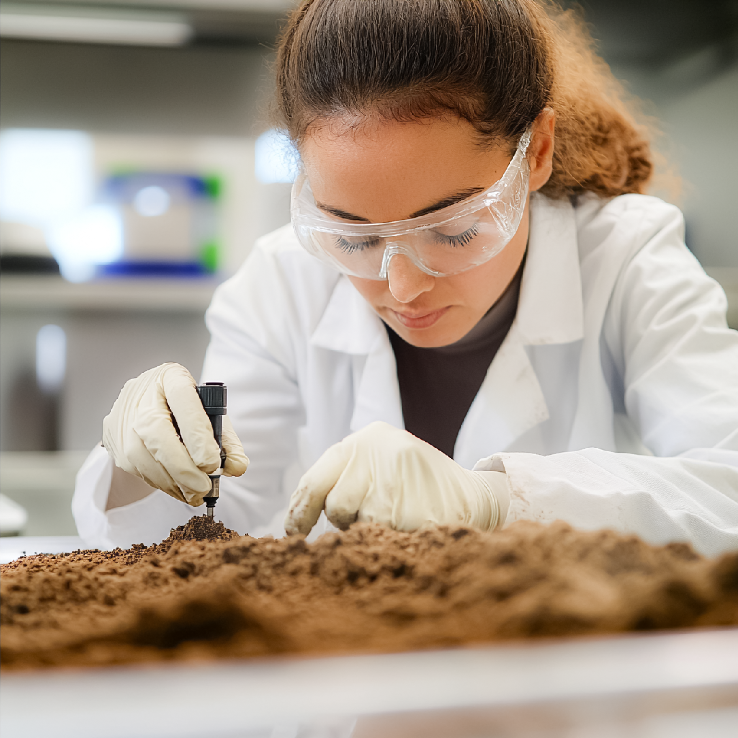 researcher analyzing soil samples contamination